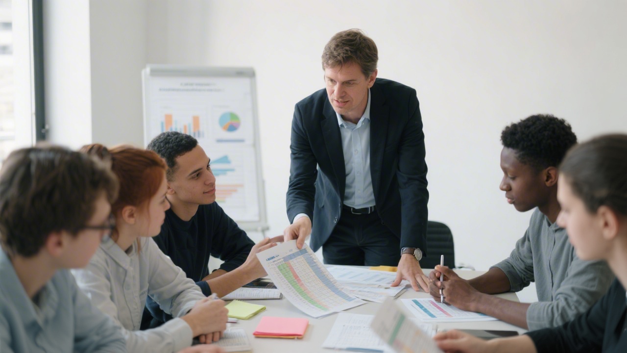 Professional mentor guiding learners through campaign notes and spreadsheets in a collaborative session, showcasing supportive education and practical feedback